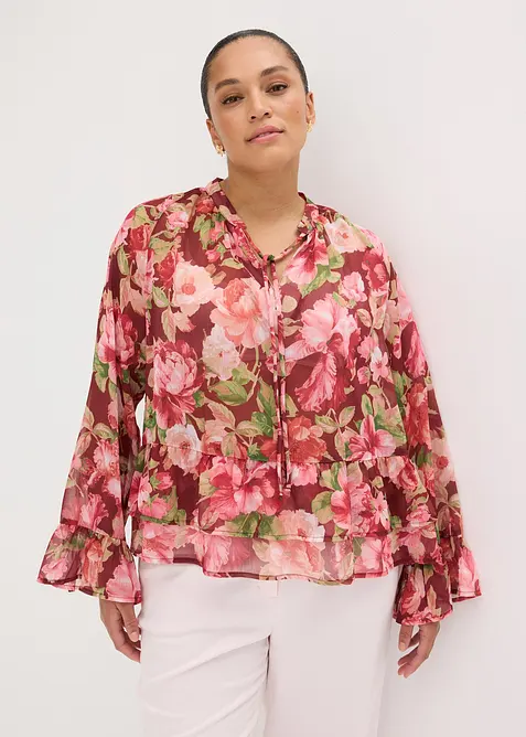 Blouse en mousseline &agrave; volants, bonprix