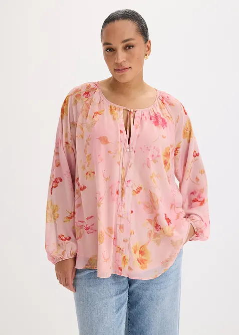 Blouse en mousseline avec liens &agrave; nouer, bonprix