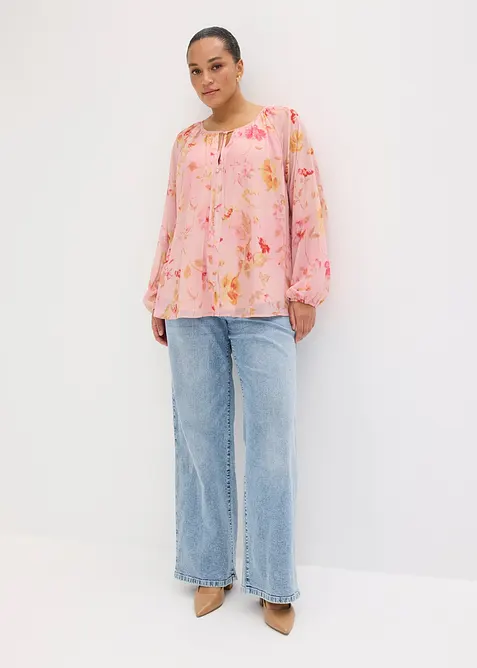 Blouse en mousseline avec liens &agrave; nouer, bonprix