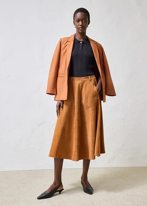 Midirock aus weichem Verloursleder, bonprix