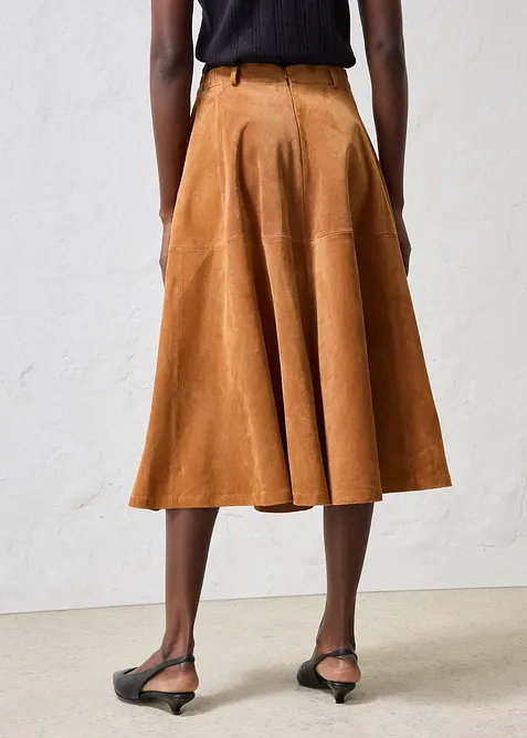 Midirock aus weichem Verloursleder, bonprix