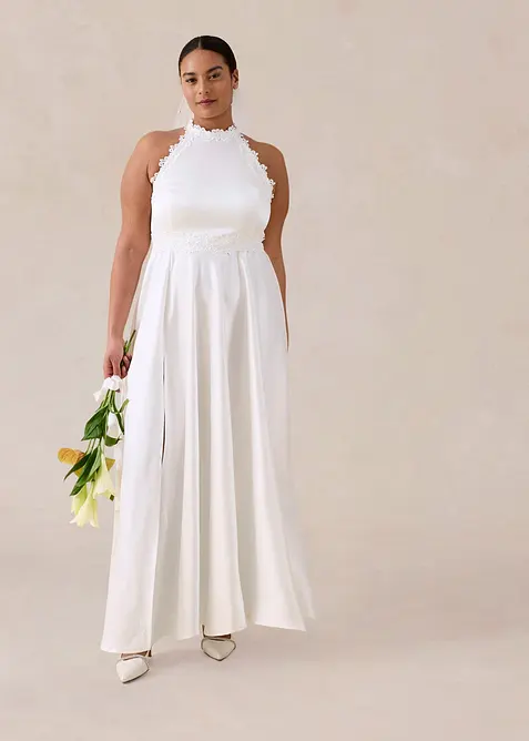 Brautkleid aus gl&auml;nzendem Satin mit Spitze, bonprix
