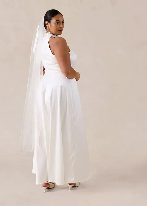 Brautkleid aus gl&auml;nzendem Satin mit Spitze, bonprix