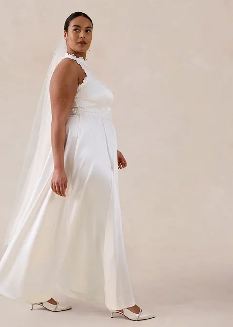 Brautkleid aus gl&auml;nzendem Satin mit Spitze, bonprix