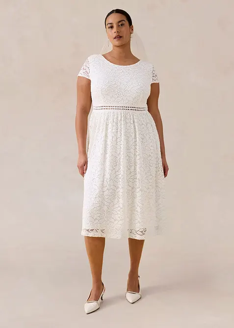 Spitzenkleid mit H&auml;kel-Einsatz in der Taille, bonprix