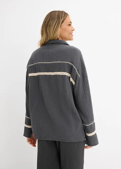 Musselin-Bluse mit Spitzeneins&auml;tzen, bonprix