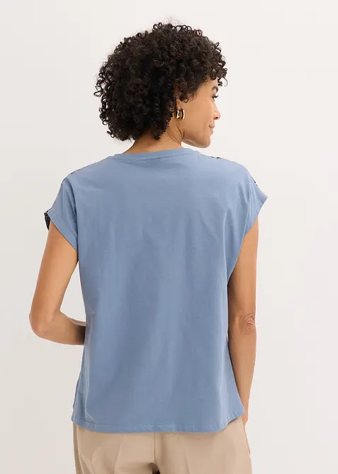 Shirt mit Webeinsatz und Glitzersteinchen, bonprix