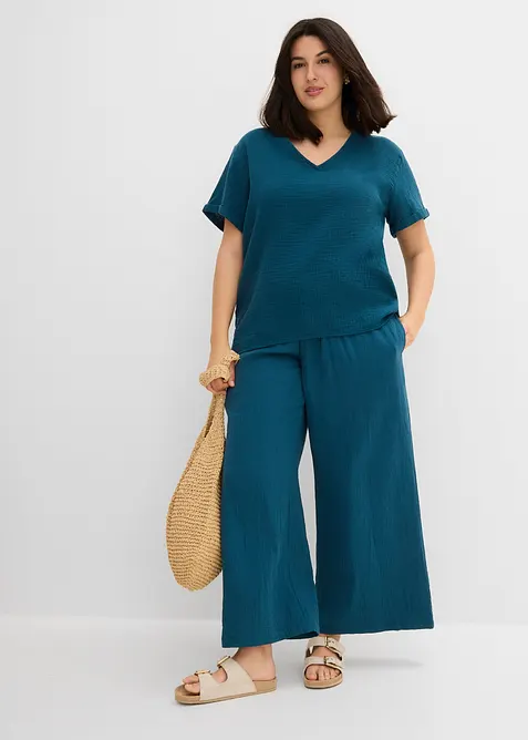 Tunique &agrave; manches courtes en gaze de coton, bonprix