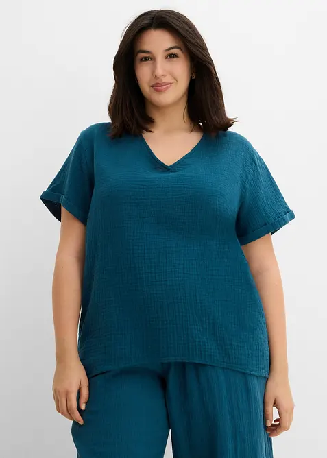 Tunique &agrave; manches courtes en gaze de coton, bonprix