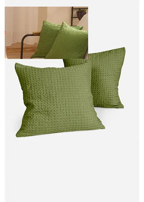 Lot de 2 housses de coussin &agrave; motif gaufr&eacute;, bonprix