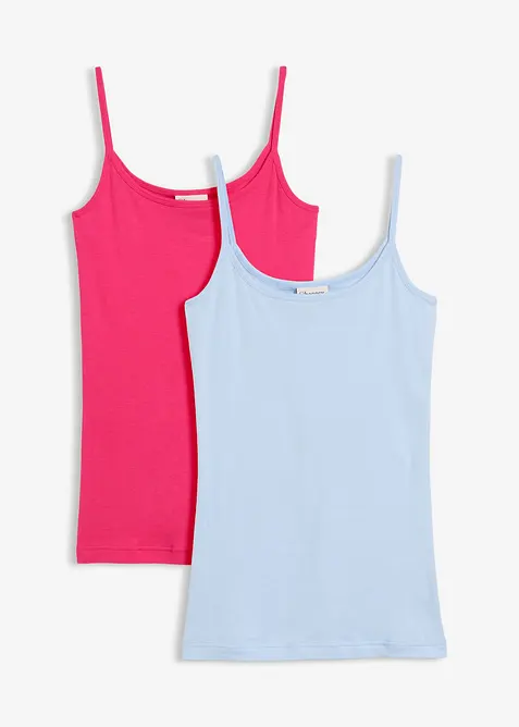 Lot de 2 tops &agrave; bretelles spaghetti 100% coton, bonprix