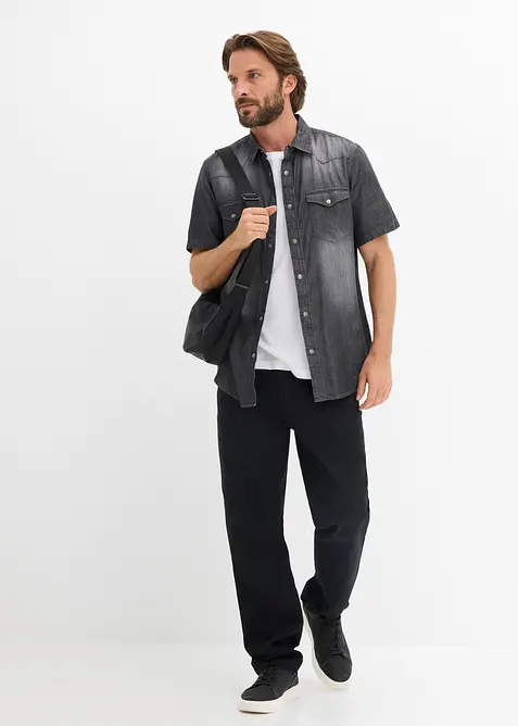 Chemise manches courtes slim en jean, 100% coton, bonprix