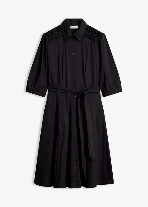 Hemdblusenkleid mit Spitze und Bindeband, bonprix