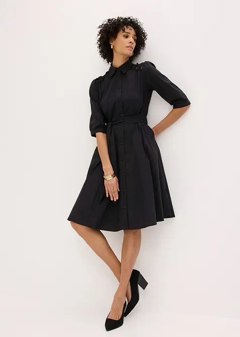 Hemdblusenkleid mit Spitze und Bindeband, bonprix