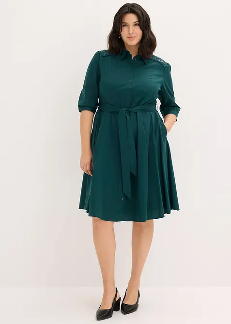 Hemdblusenkleid mit Spitze und Bindeband, bonprix