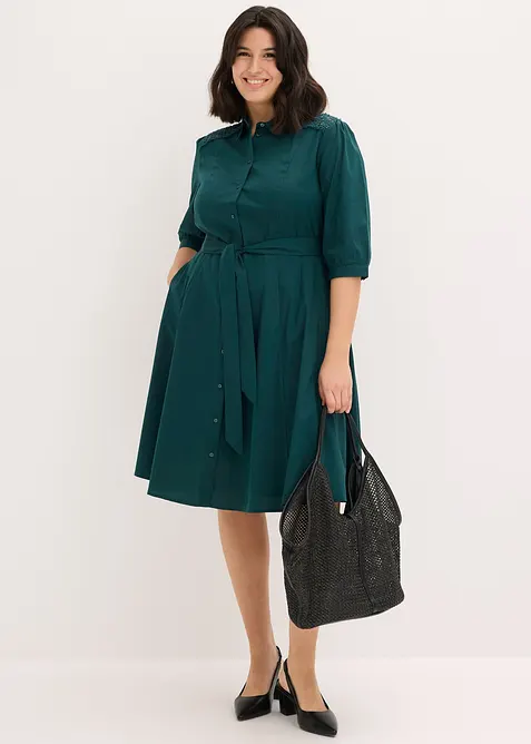 Hemdblusenkleid mit Spitze und Bindeband, bonprix