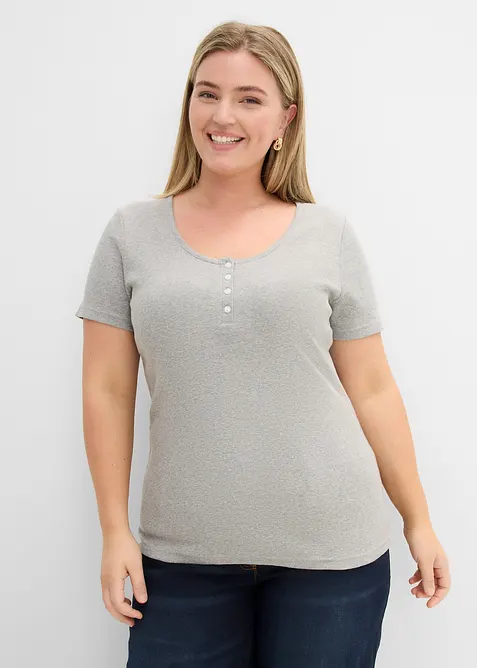 T-shirt col tunisien, 100% coton, bonprix