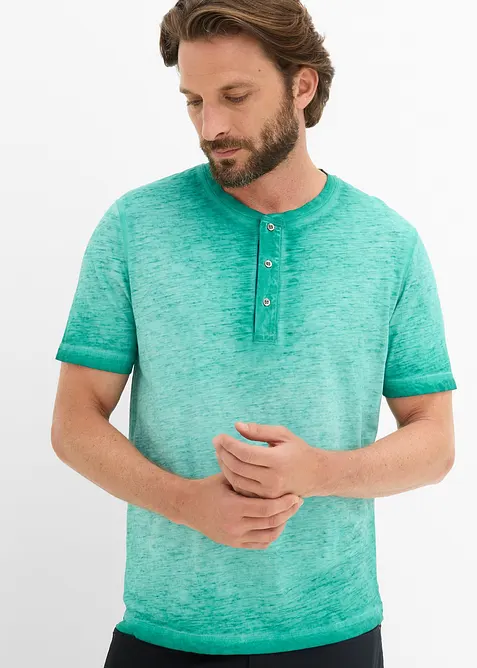 Henleyshirt, Kurzarm aus reiner Bio-Baumwolle in gewaschener Optik, bonprix