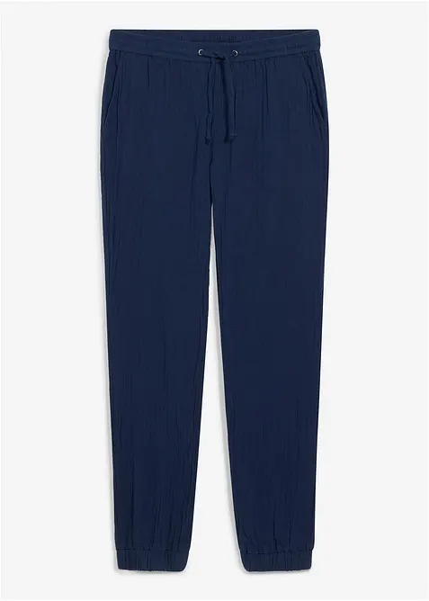 Pantalon jogger regular en gaze de coton, fusel&eacute;, bonprix
