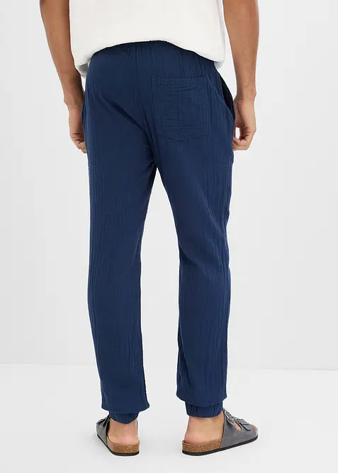 Pantalon jogger regular en gaze de coton, fusel&eacute;, bonprix