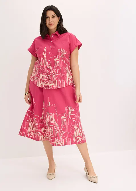 Oversized Popeline Kurzarmbluse aus Baumwolle, bonprix