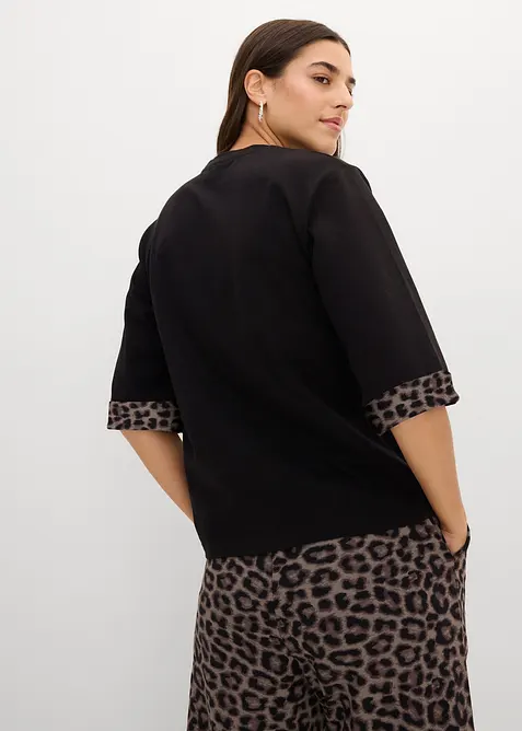 Sweat en coton extensible &agrave; d&eacute;tails l&eacute;opard, bonprix