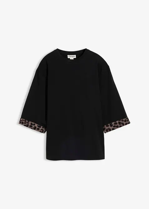 Sweat en coton extensible &agrave; d&eacute;tails l&eacute;opard, bonprix