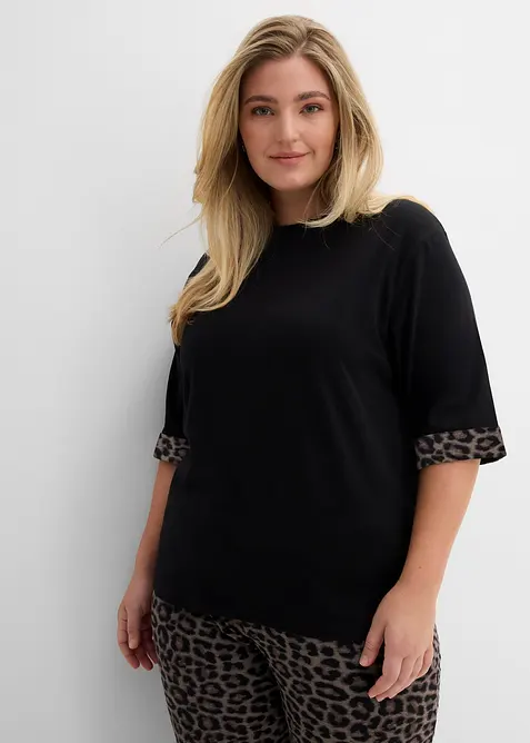 Sweat en coton extensible &agrave; d&eacute;tails l&eacute;opard, bonprix