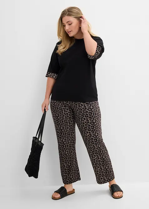 Sweat en coton extensible &agrave; d&eacute;tails l&eacute;opard, bonprix