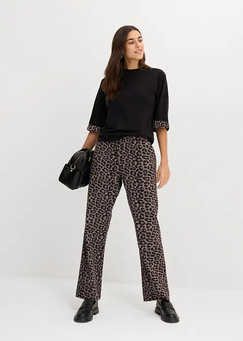 Sweat en coton extensible &agrave; d&eacute;tails l&eacute;opard, bonprix