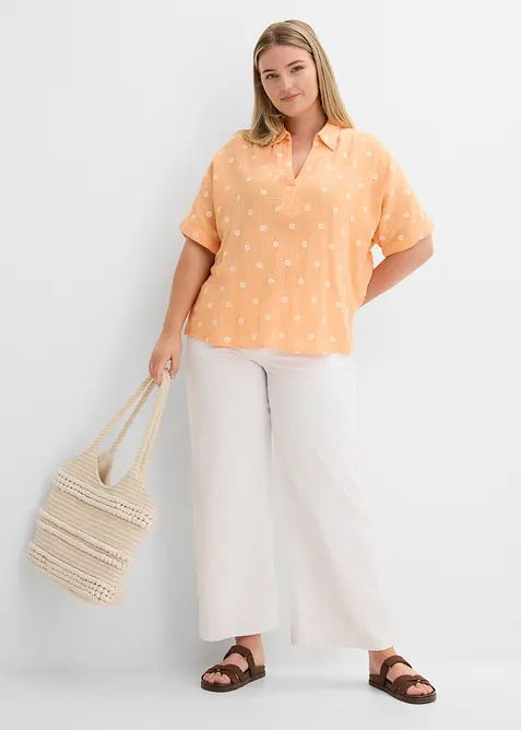 Blouse manches courtes en gaze de coton a&eacute;rien, bonprix