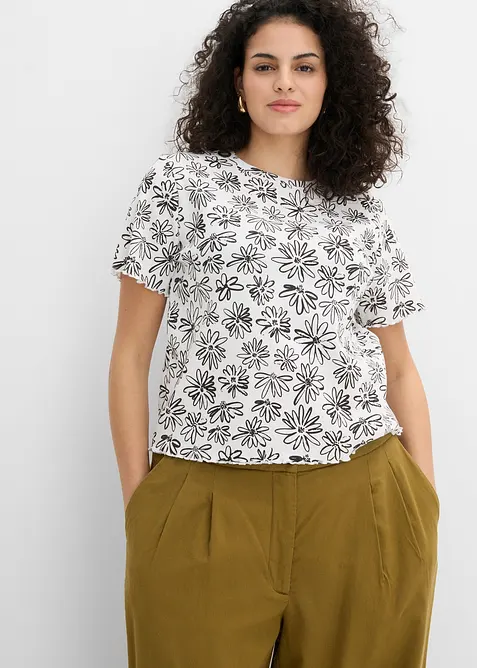 T-shirt court en coton m&eacute;lang&eacute;, bonprix