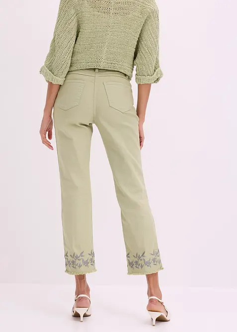 Pantalon en twill avec broderies, bonprix
