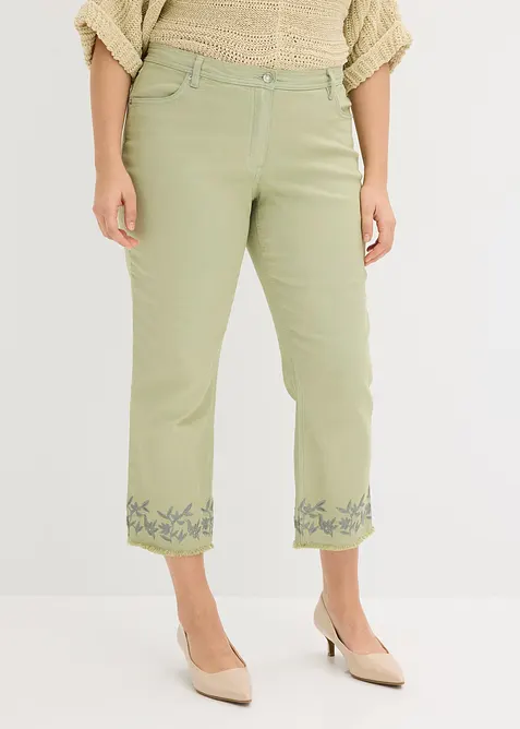 Pantalon en twill avec broderies, bonprix