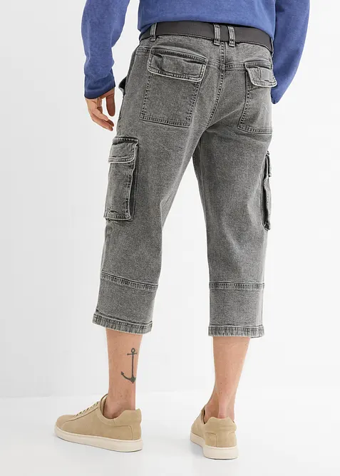 Jean 3/4 extensible avec poches cargo et ceinture, coupe loose, bonprix