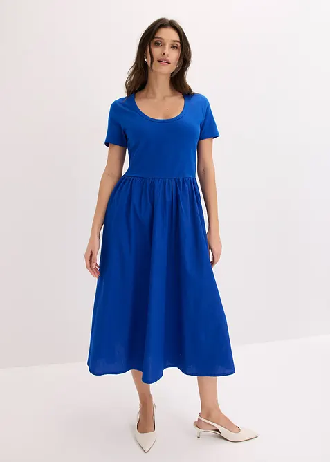 Jerseykleid mit Kurzarm und Taschen im Materialmix, bonprix