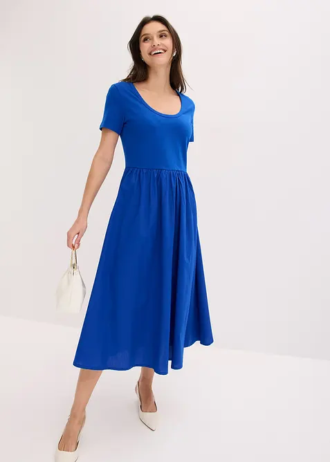 Jerseykleid mit Kurzarm und Taschen im Materialmix, bonprix