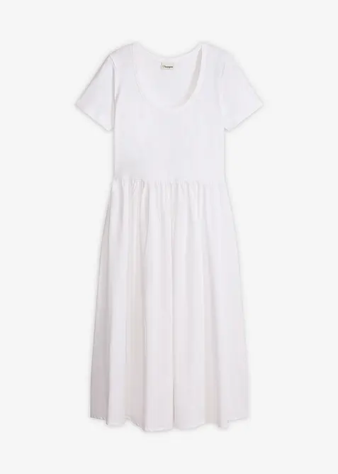 Jerseykleid mit Kurzarm und Taschen im Materialmix, bonprix