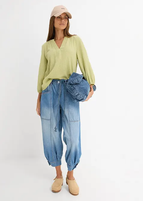 Jean barrel taille mi-haute &eacute;lastiqu&eacute;e, bonprix