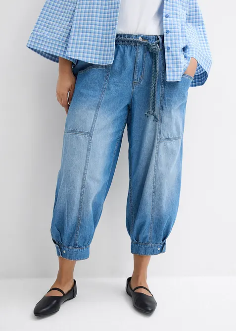 Jean barrel taille mi-haute &eacute;lastiqu&eacute;e, bonprix