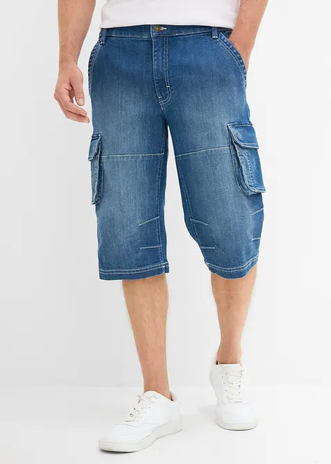 Leichte Jeans-Long-Cargobermuda mit Dehnbund, Regular Fit, bonprix