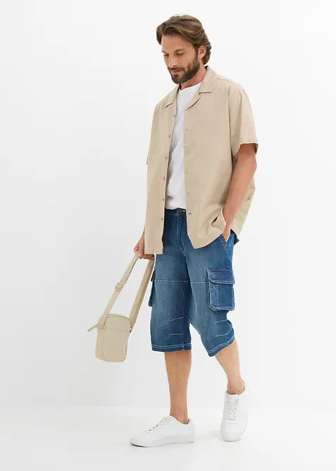 Leichte Jeans-Long-Cargobermuda mit Dehnbund, Regular Fit, bonprix