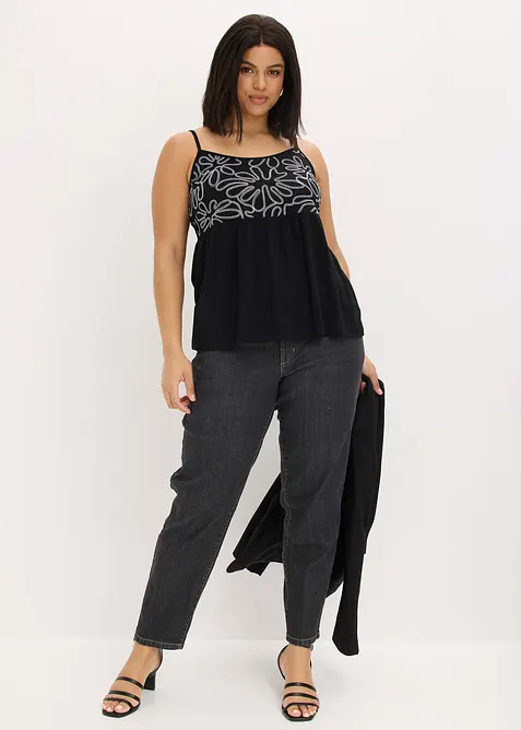 Top &agrave; bretelles spaghetti et broderies, bonprix