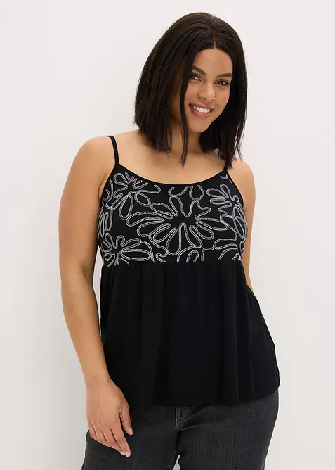 Top &agrave; bretelles spaghetti et broderies, bonprix