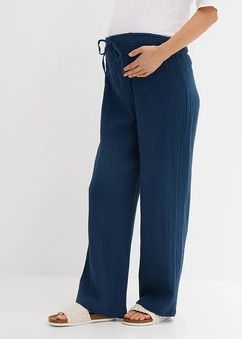 Pantalon de grossesse confortable &agrave; taille smock&eacute;e, gaze 100% coton, bonprix