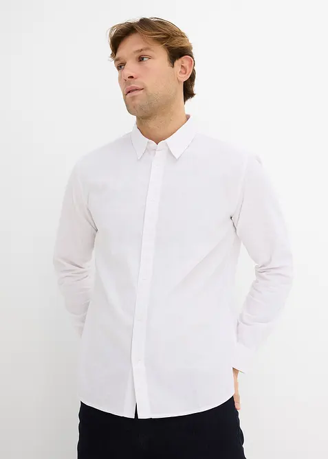 Chemise manches longues en lin m&eacute;lang&eacute; rafra&icirc;chissant, coupe moderne, bonprix