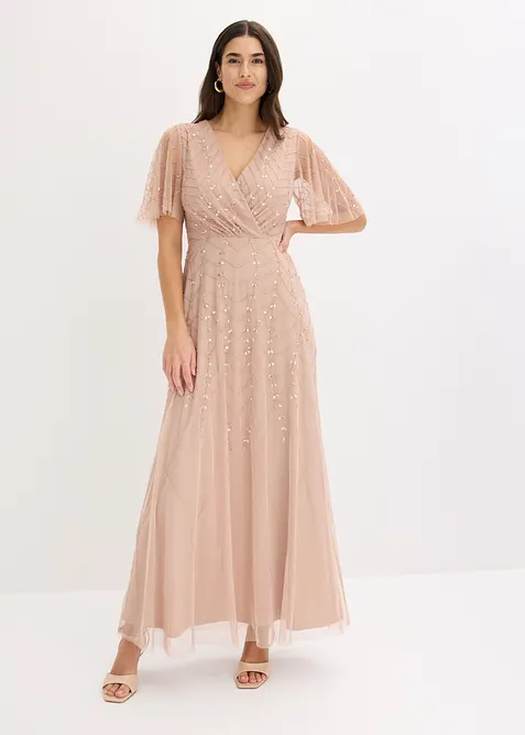 Robe de soir&eacute;e en tulle d&eacute;licat &agrave; sequins brod&eacute;s, bonprix