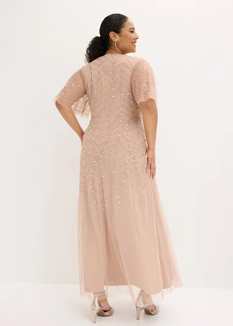 Robe de soir&eacute;e en tulle d&eacute;licat &agrave; sequins brod&eacute;s, bonprix