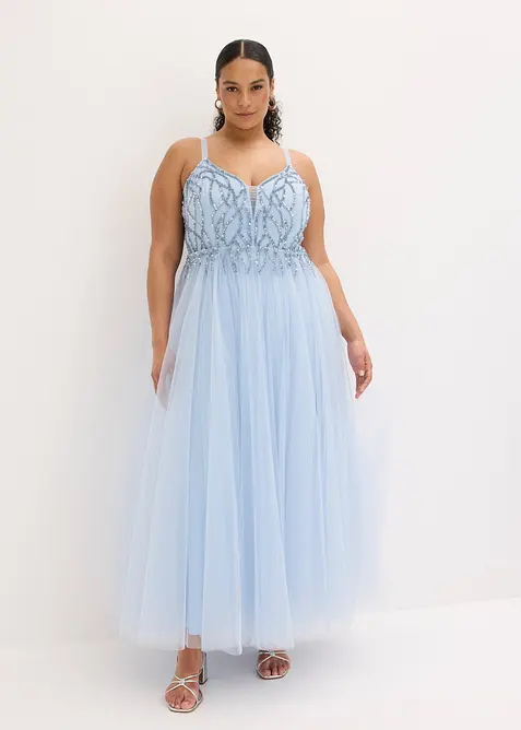 Abendkleid aus zartem T&uuml;ll mit Strasssteinverzierungen, bonprix