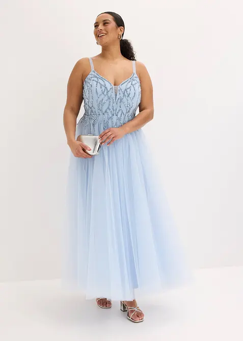 Abendkleid aus zartem T&uuml;ll mit Strasssteinverzierungen, bonprix